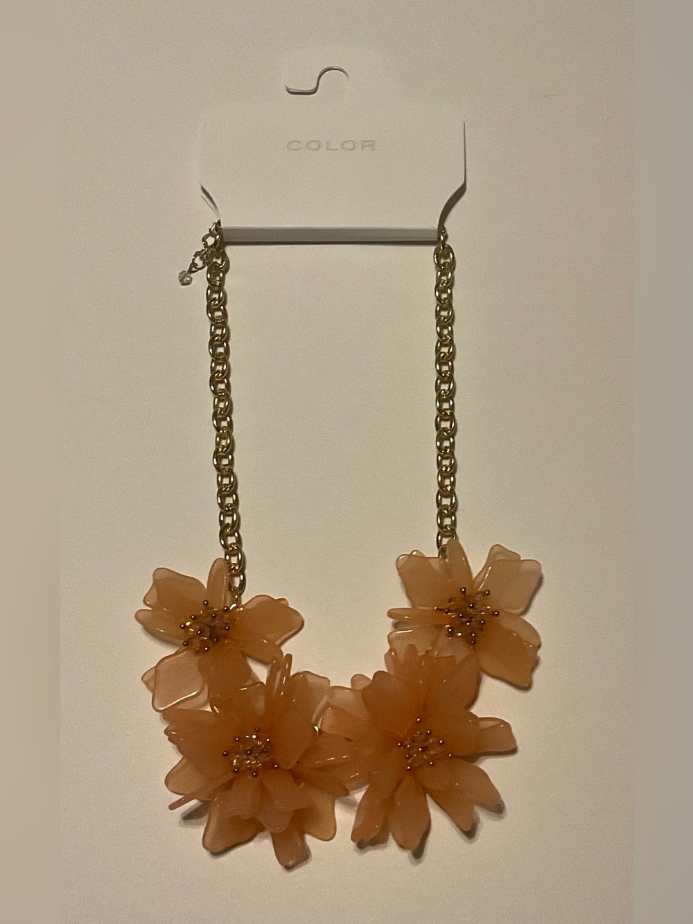 Gold Tone Peach Flower Cluster Pendant Necklace Cable Chain, Lobster, 20 in